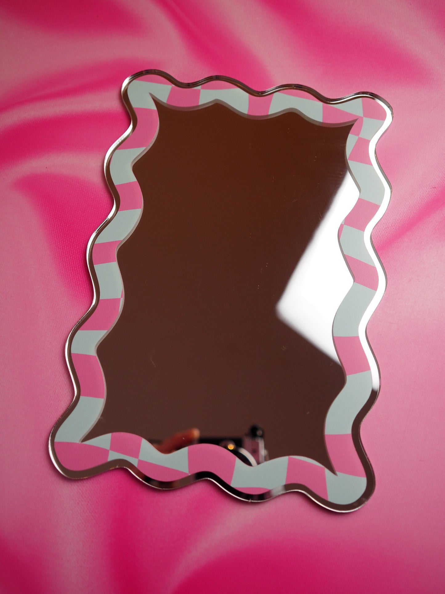 Sample Sale Mirror - Pink & Blue Checkerboard Wavy - A5 Size