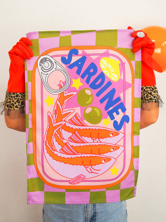 Retro Sardine Tea towel