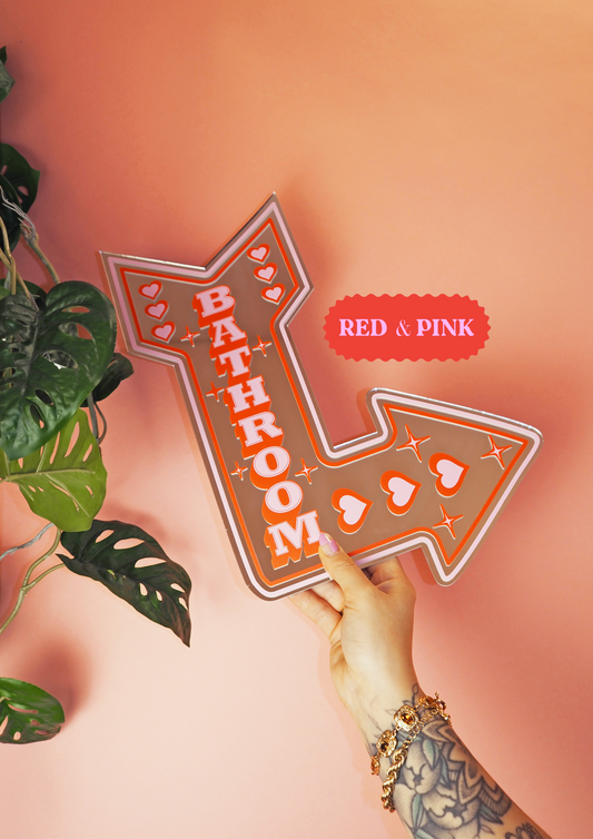 Retro Bathroom Arrow Mirror - Pink & Red