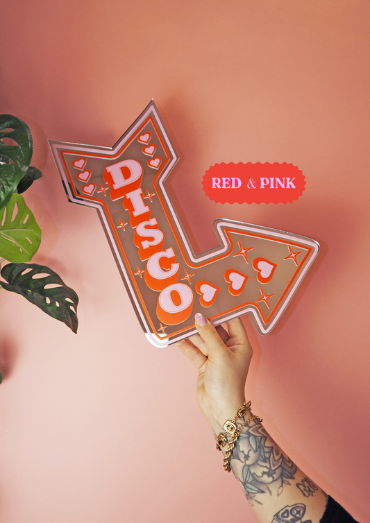 Retro Disco Arrow Mirror - Pink & Red