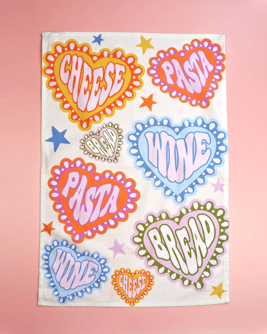 Cheese, Pasta, Wine & Bread Tea towel