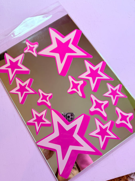 Sample Sale - A3 Rectangle Pink Stars Mirror