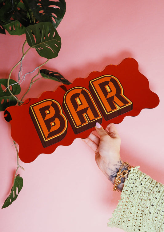 Bar Wavy Mirror Sign - Groovy Orange