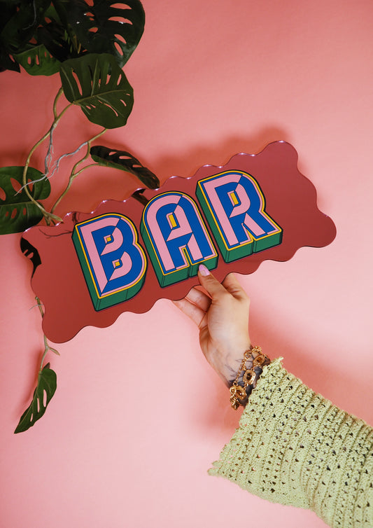 Bar Wavy Mirror Sign - Playful Pink