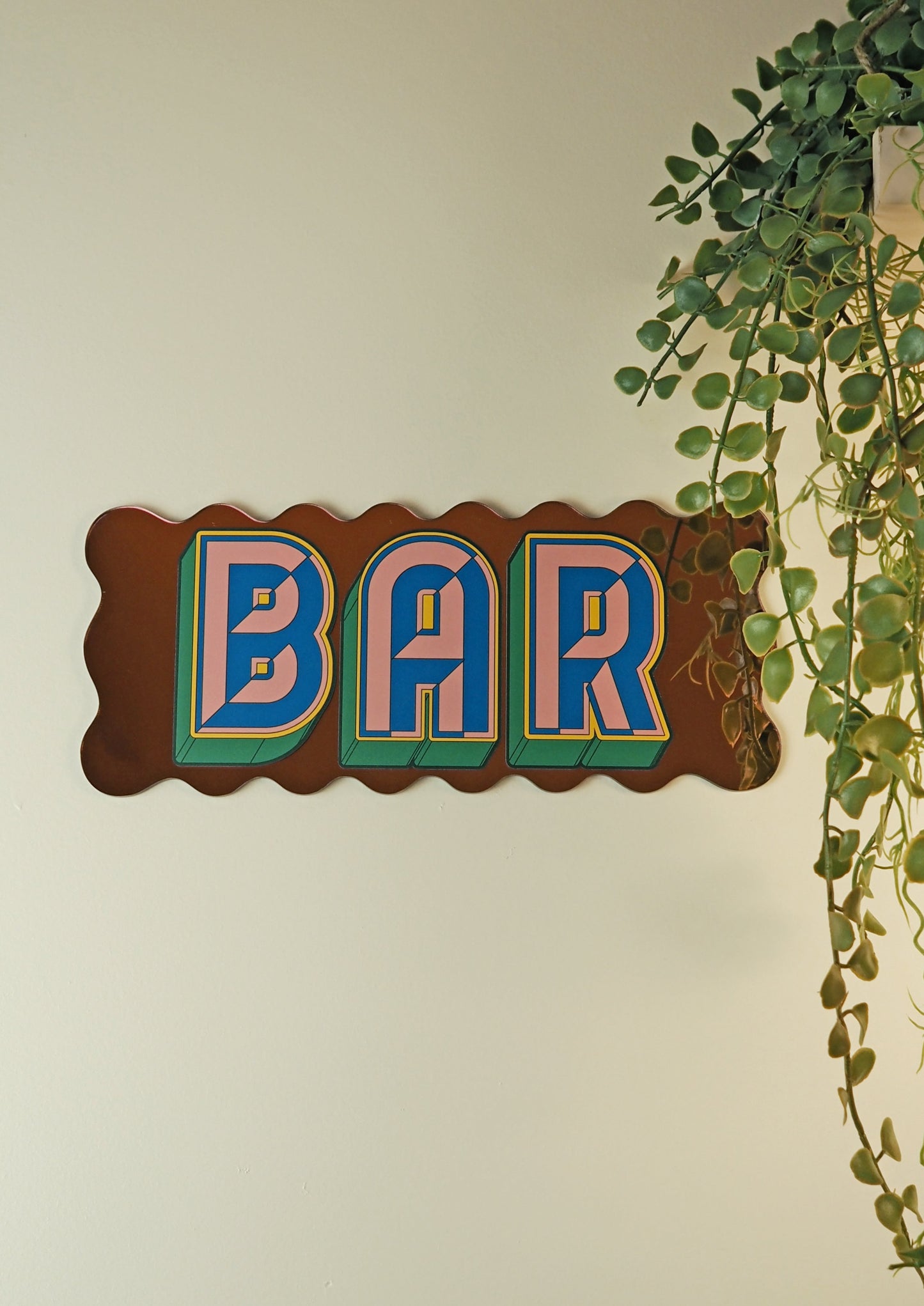 Bar Wavy Mirror Sign - Playful Pink