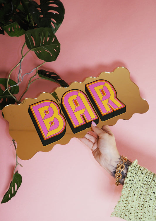 Bar Wavy Mirror Sign - Warm Gold