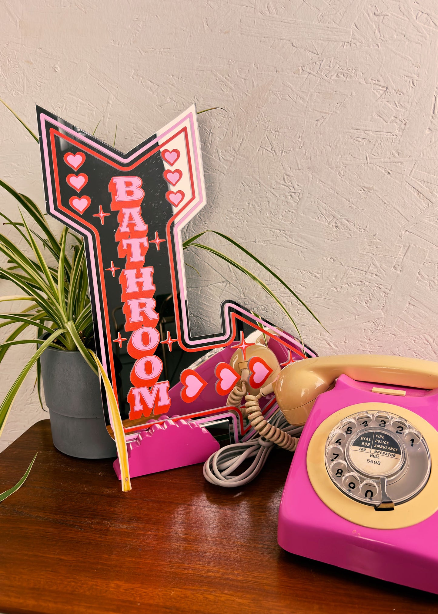 Retro Bathroom Arrow Mirror - Pink & Red