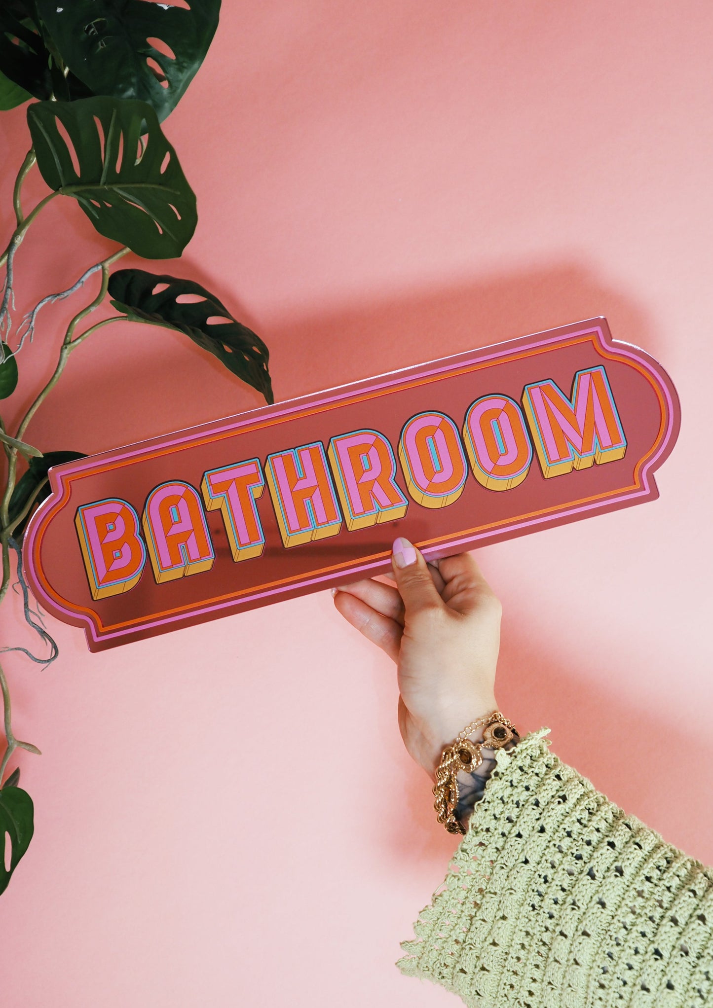 Bathroom Rectangle Sign - Playful Pink