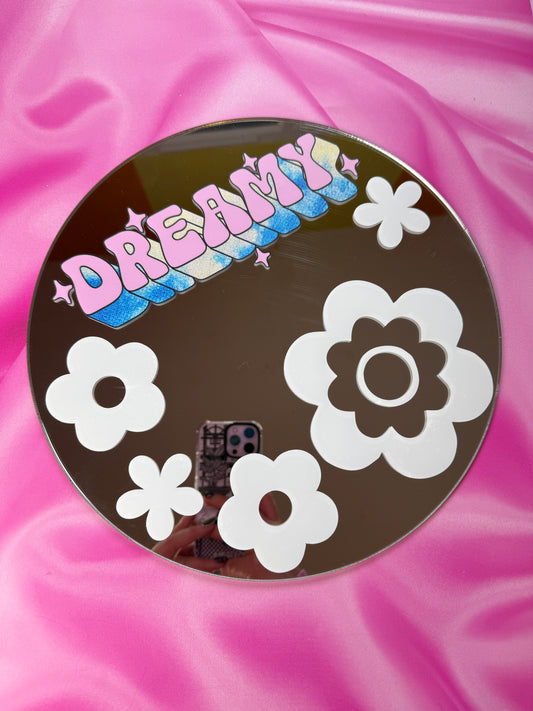 Sample Sale - 30cm Circle Mirror - Dreamy & White Flowers