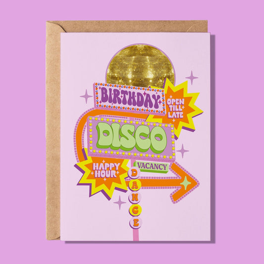 Birthday Disco Vegas Sign Greeting Card - WS