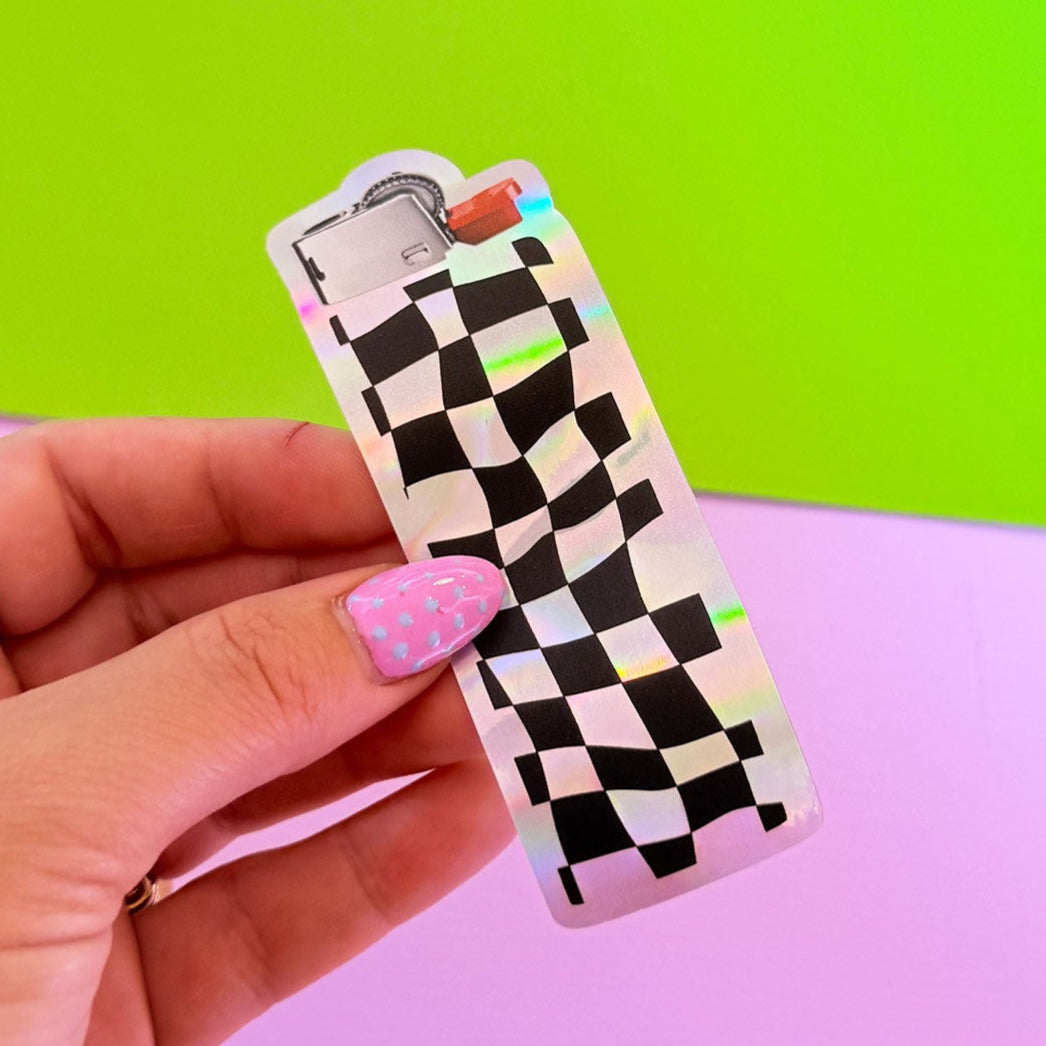 Black Checkerboard Lighter - Holographic Sticker - WS