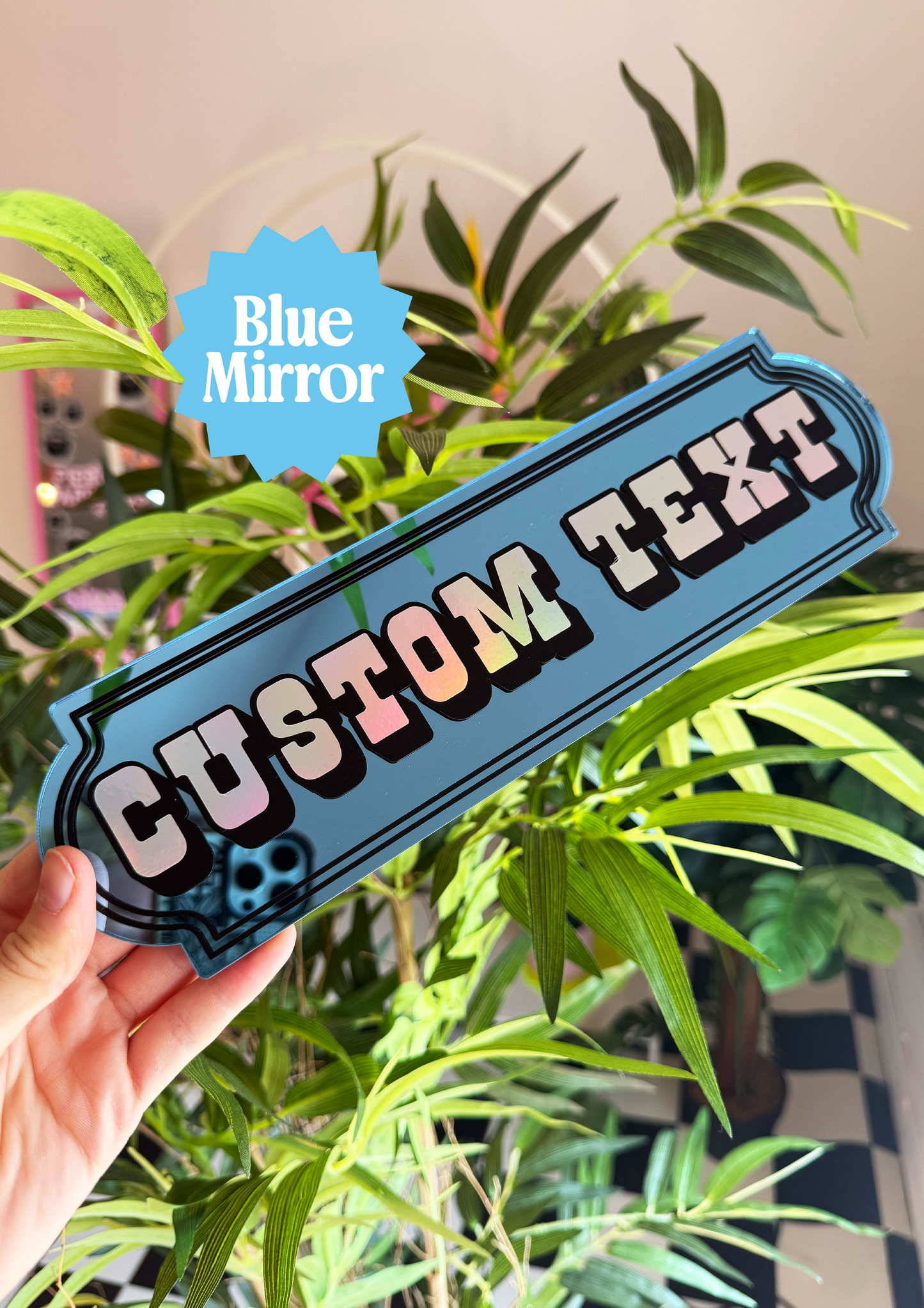 Midnight Holographic Custom Text Mirror Sign