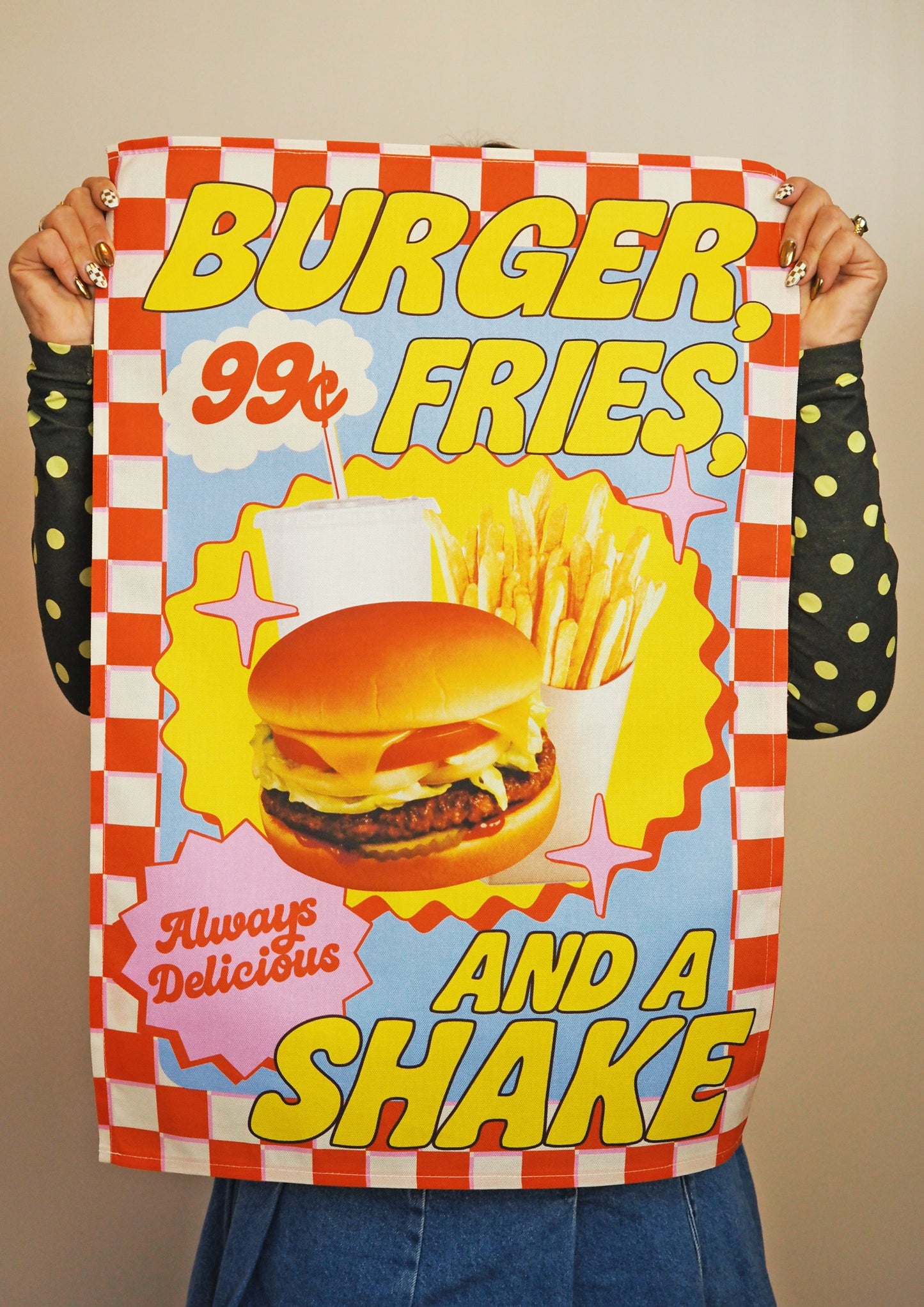 Burger, Fries & A Shake Diner Tea Towel