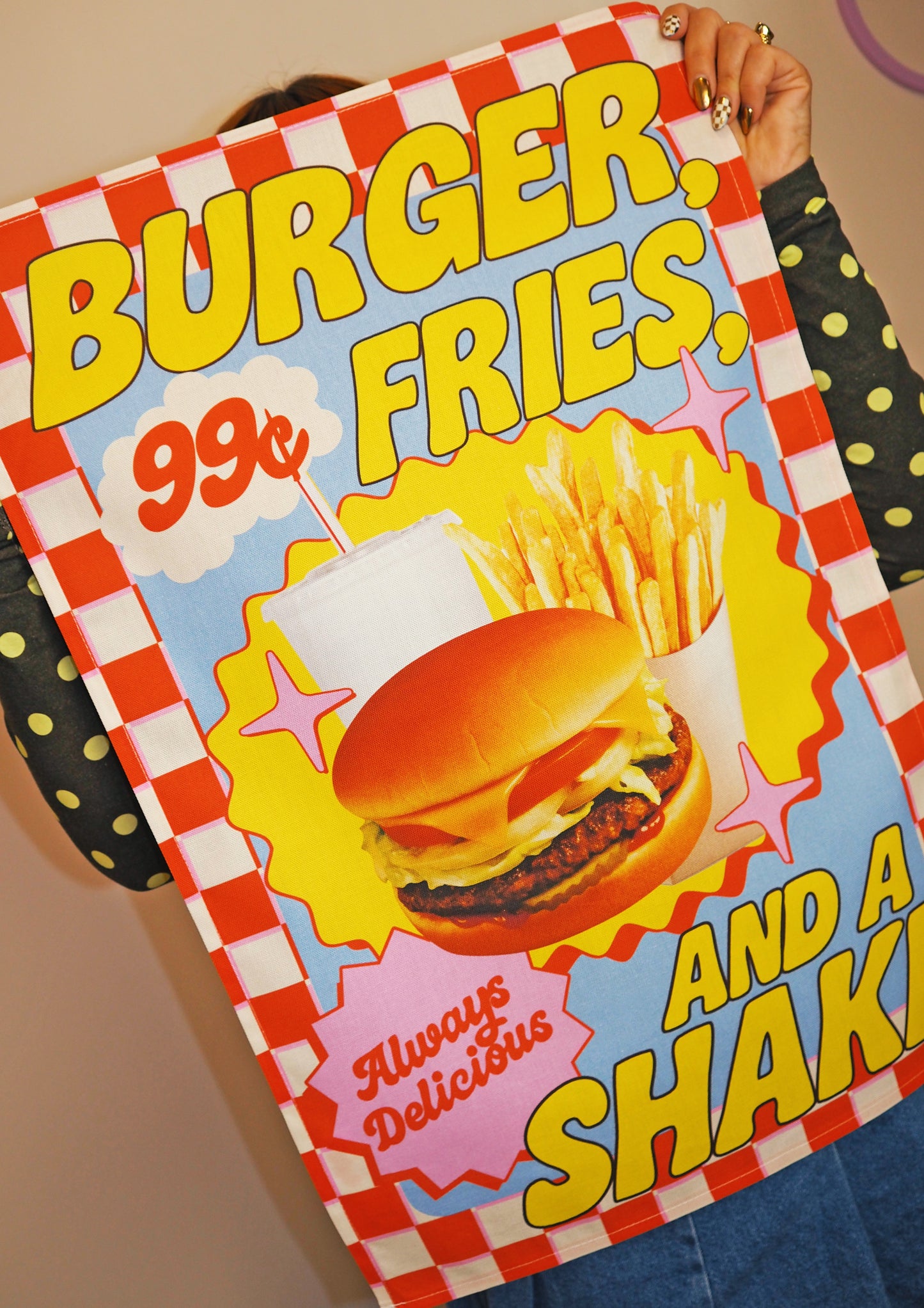 Burger, Fries & A Shake Diner Tea Towel