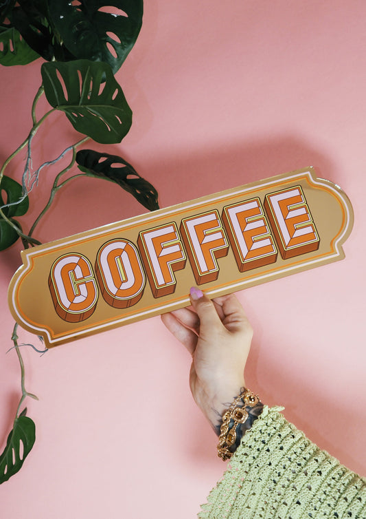 Coffee Rectangle Sign - Warm Gold