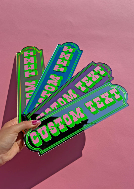 Neon Lime Custom Text Mirror Sign