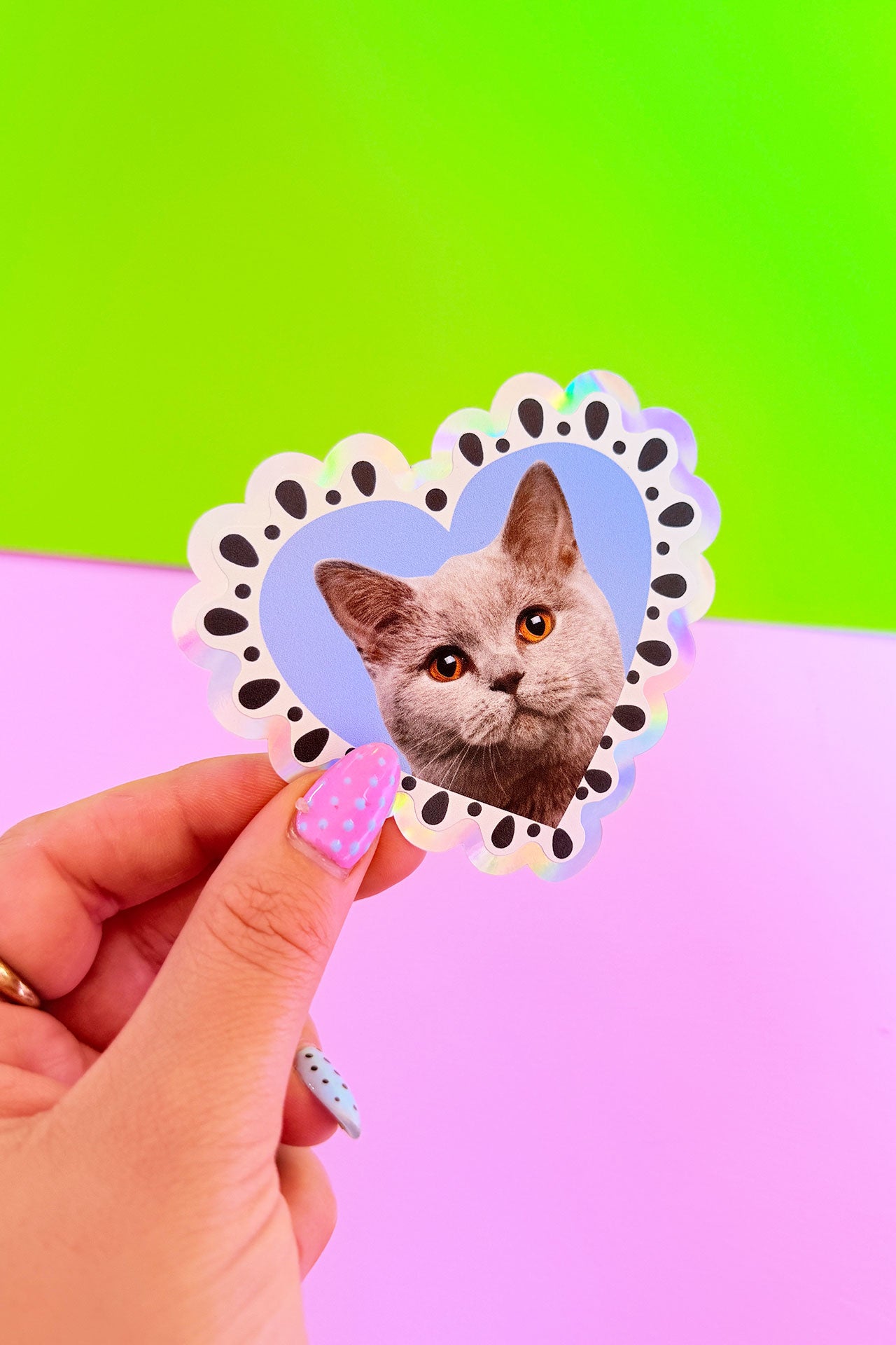 Custom Pet Frilly Heart Holographic Sticker