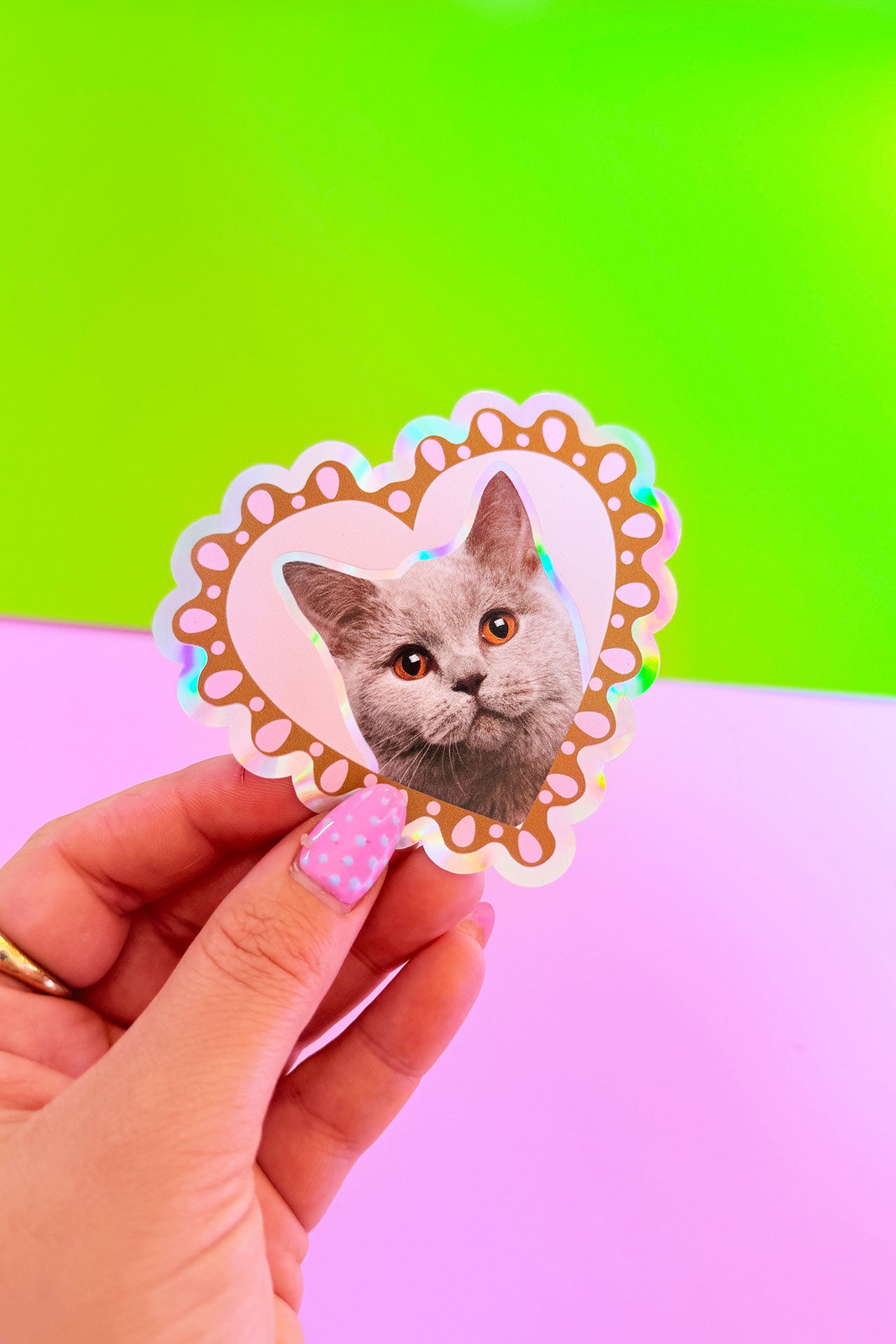 Custom Pet Frilly Heart Holographic Sticker