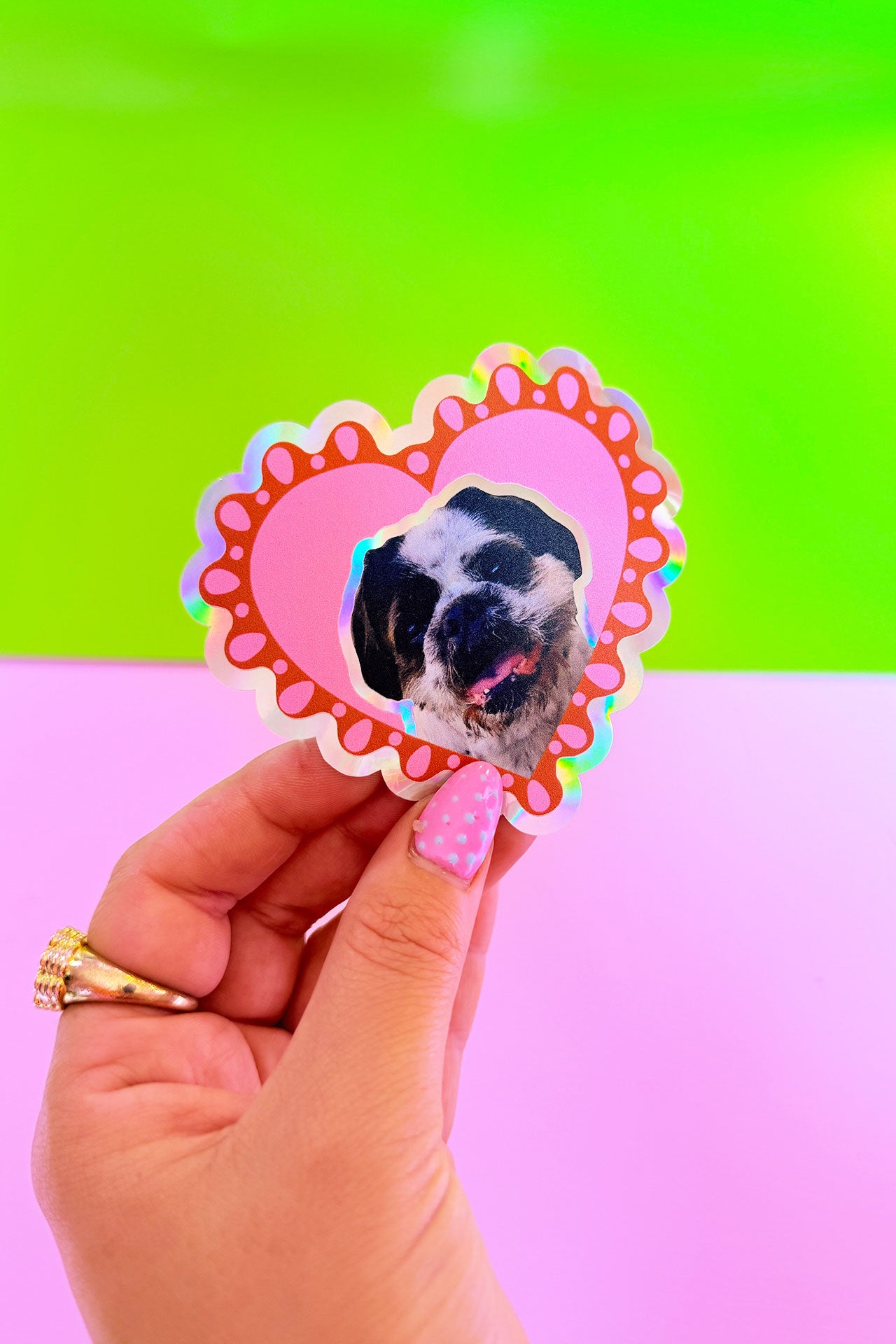 Custom Pet Frilly Heart Holographic Sticker