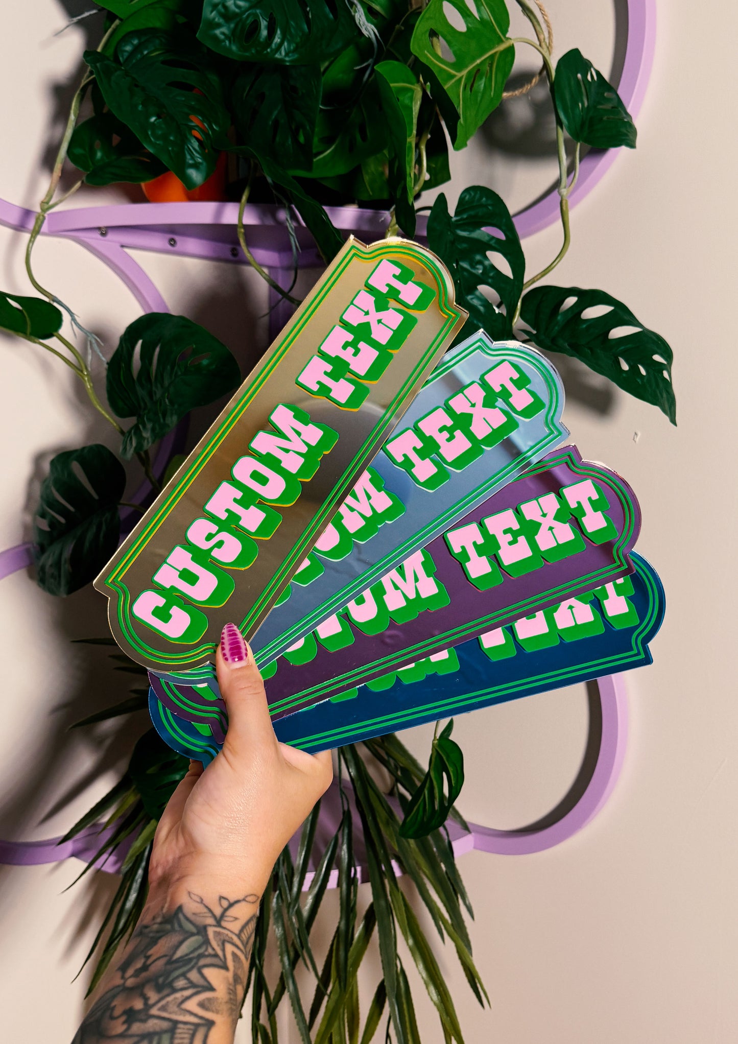 Neon Lime Custom Text Mirror Sign