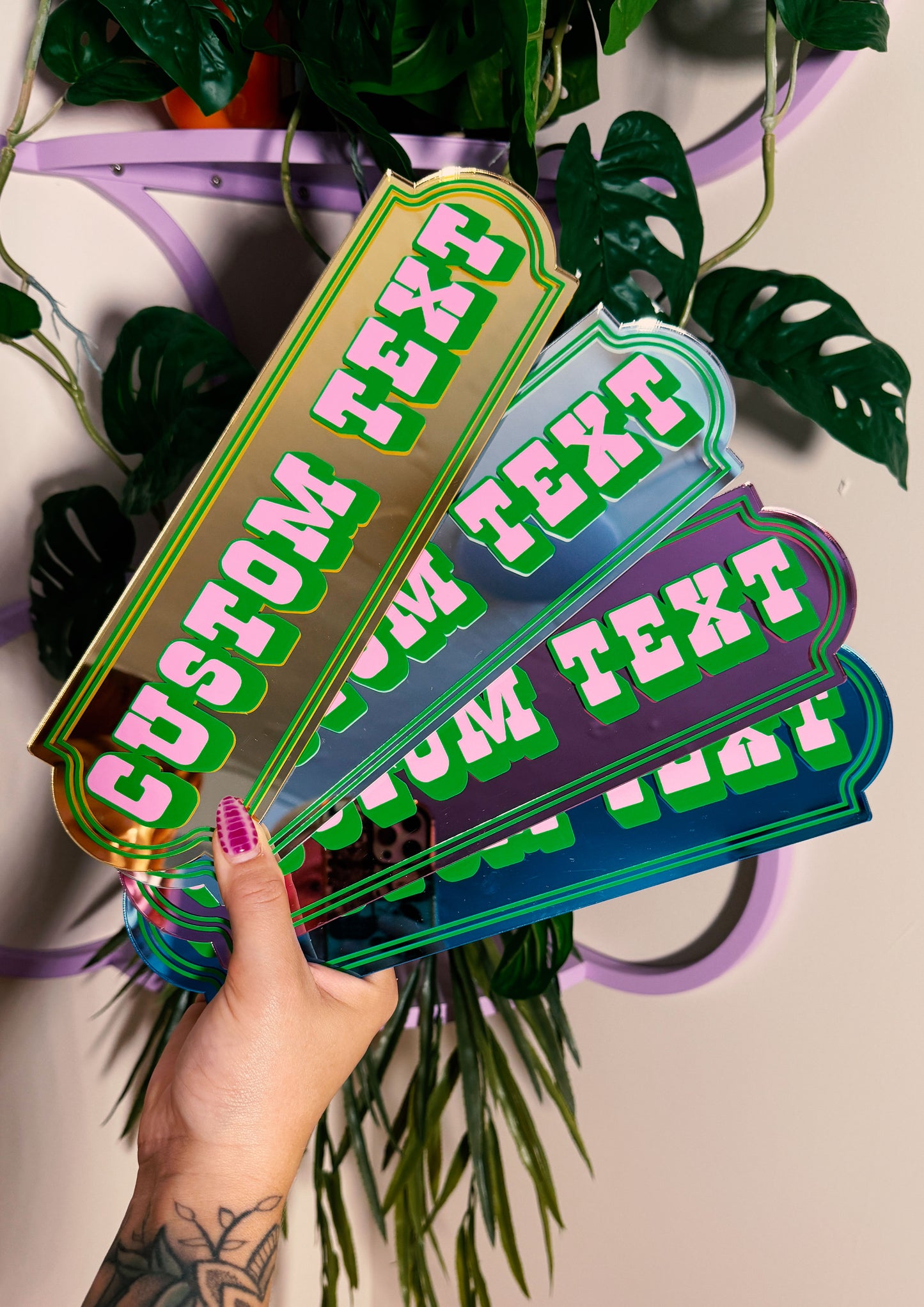 Neon Lime Custom Text Mirror Sign