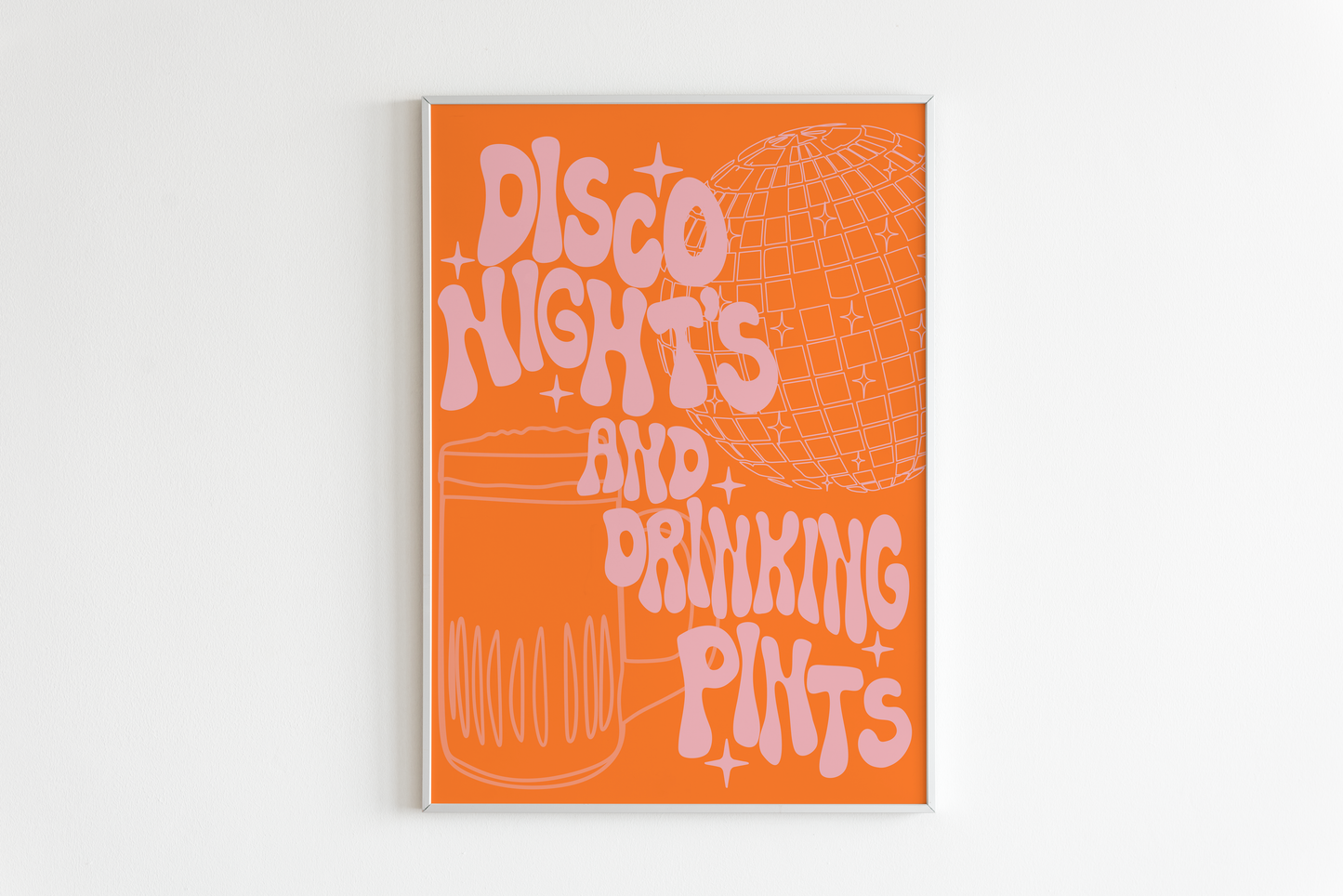 Disco Nights & Drinking Pints Illustration Wall Print