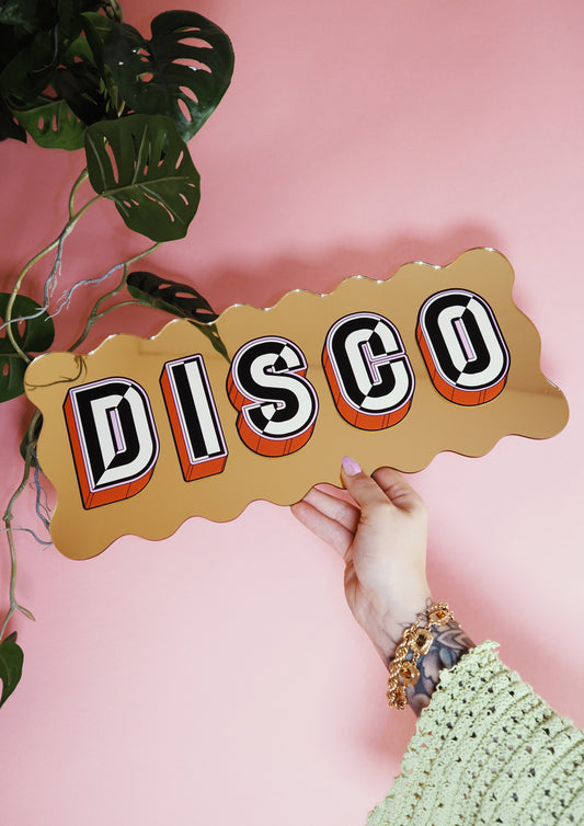 Disco Wavy Mirror Sign - Warm Gold