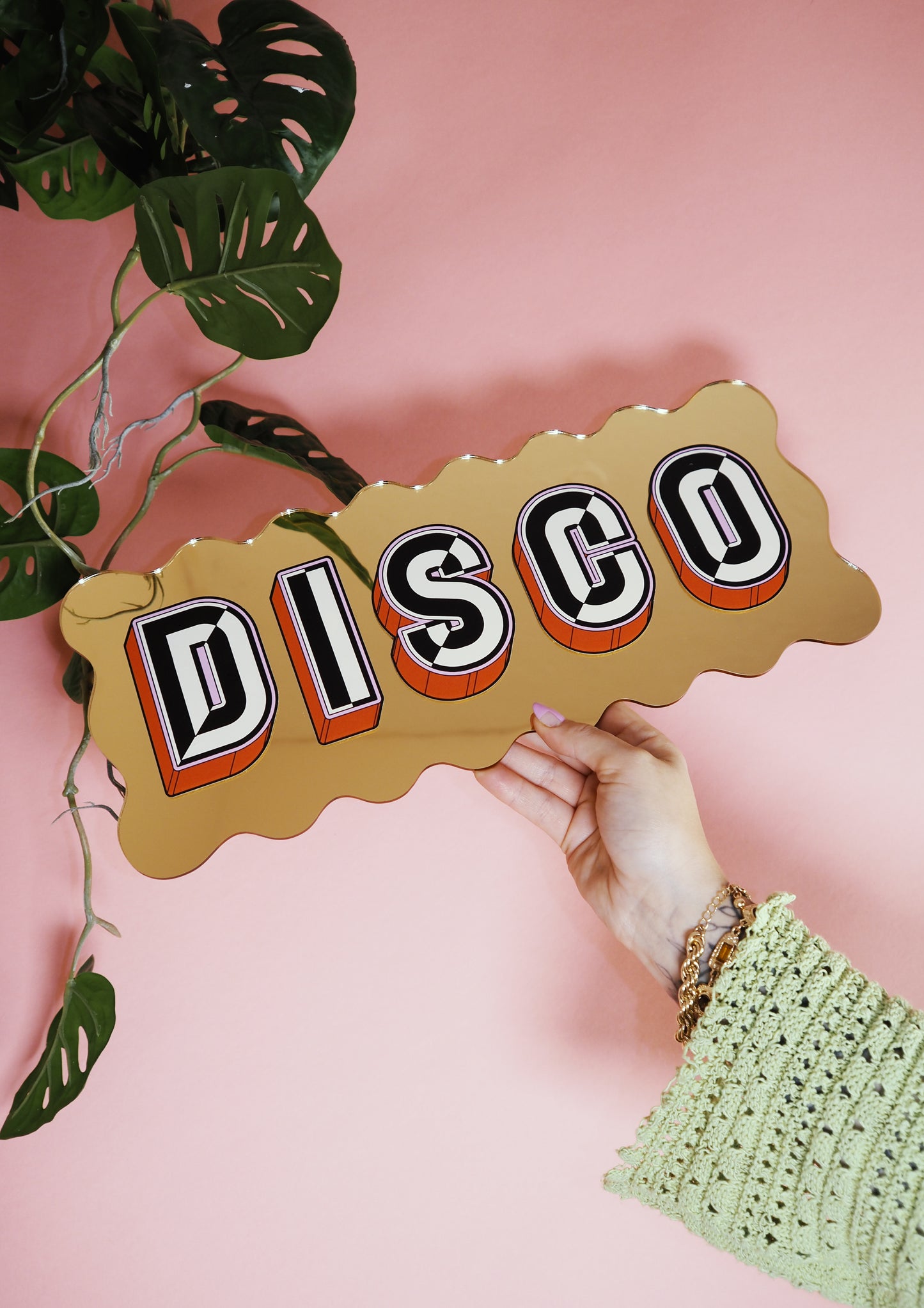 Disco Wavy Mirror Sign - Warm Gold