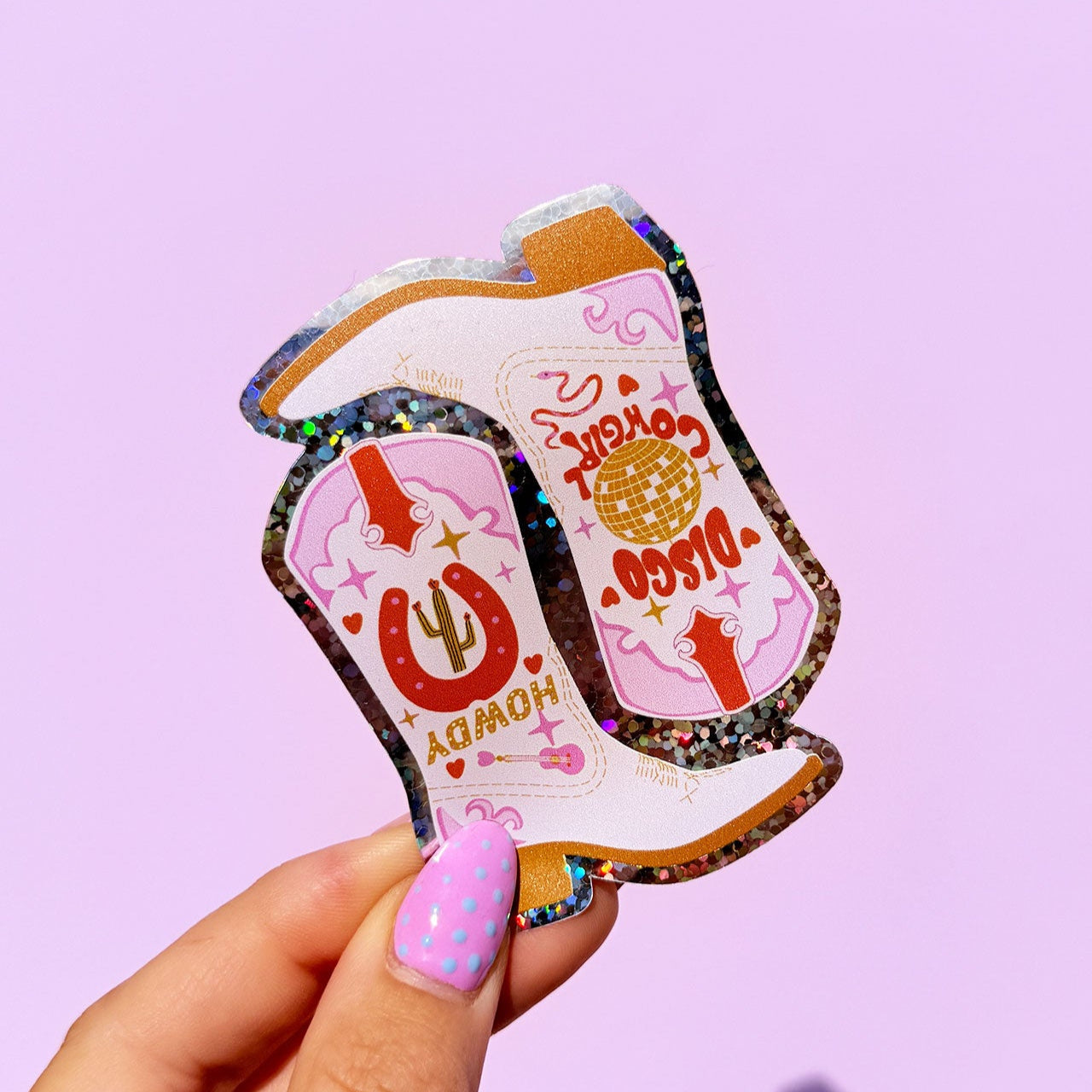 Disco Cowgirl Boots Glitter Sticker