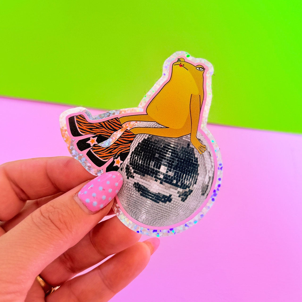 Disco Frog Glitter Sticker - WS