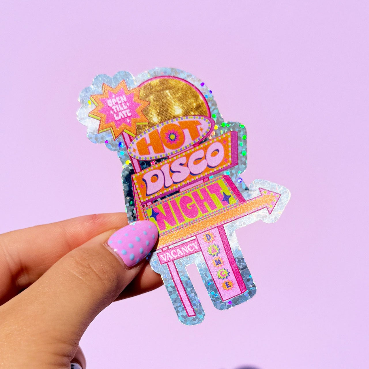 Disco Nights Motel Sign Glitter Sticker