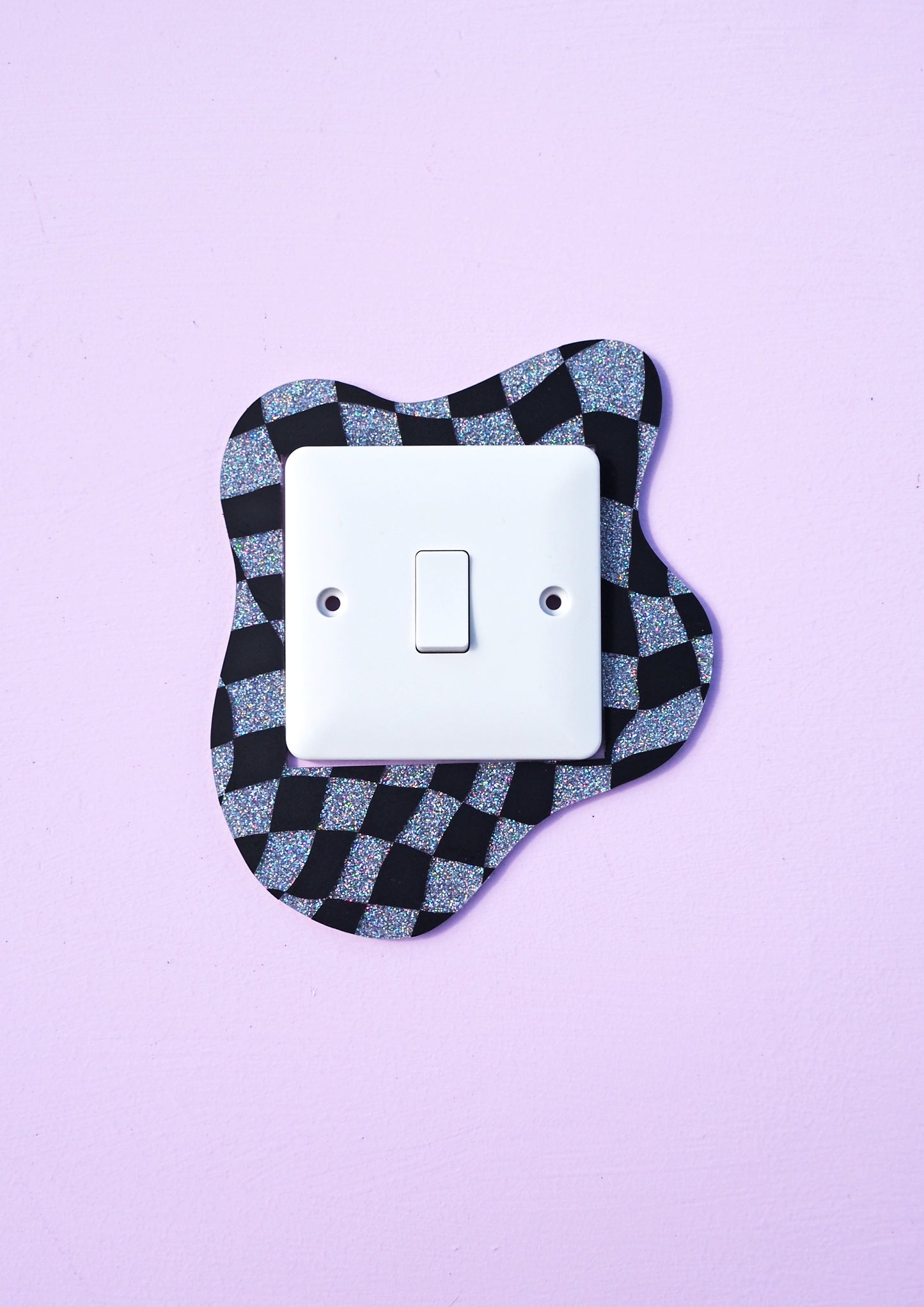 Black Checkerboard Holographic Glitter Light Switch Cover