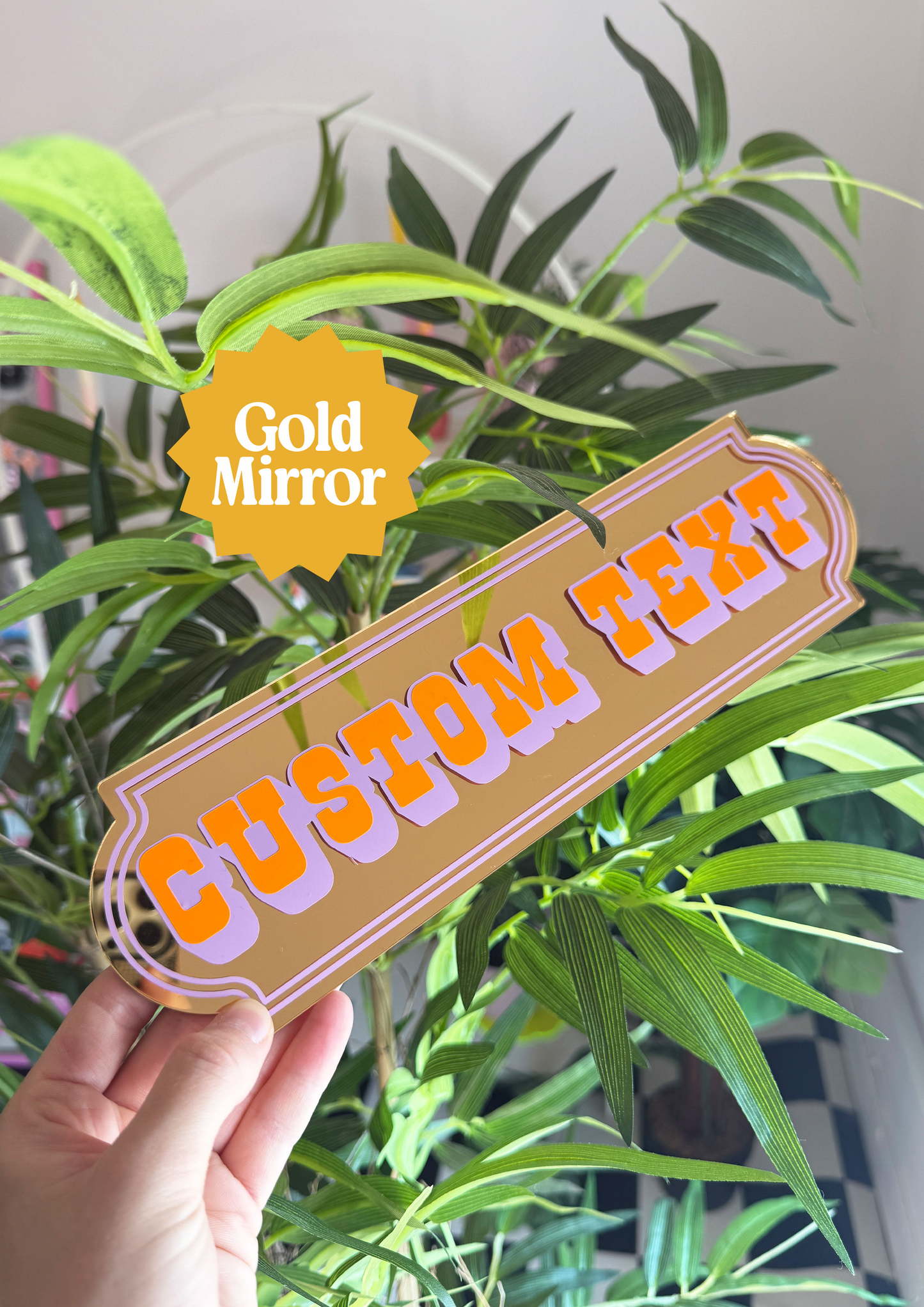 Neon Peach Custom Text Mirror Sign