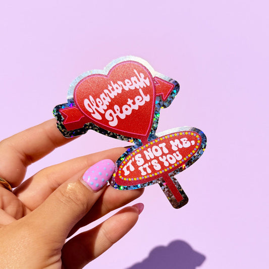 Heartbreak Hotel Retro Sign Glitter Sticker