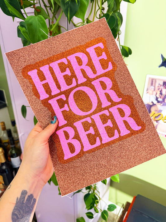 Here For Beer Glitter Fabric Print