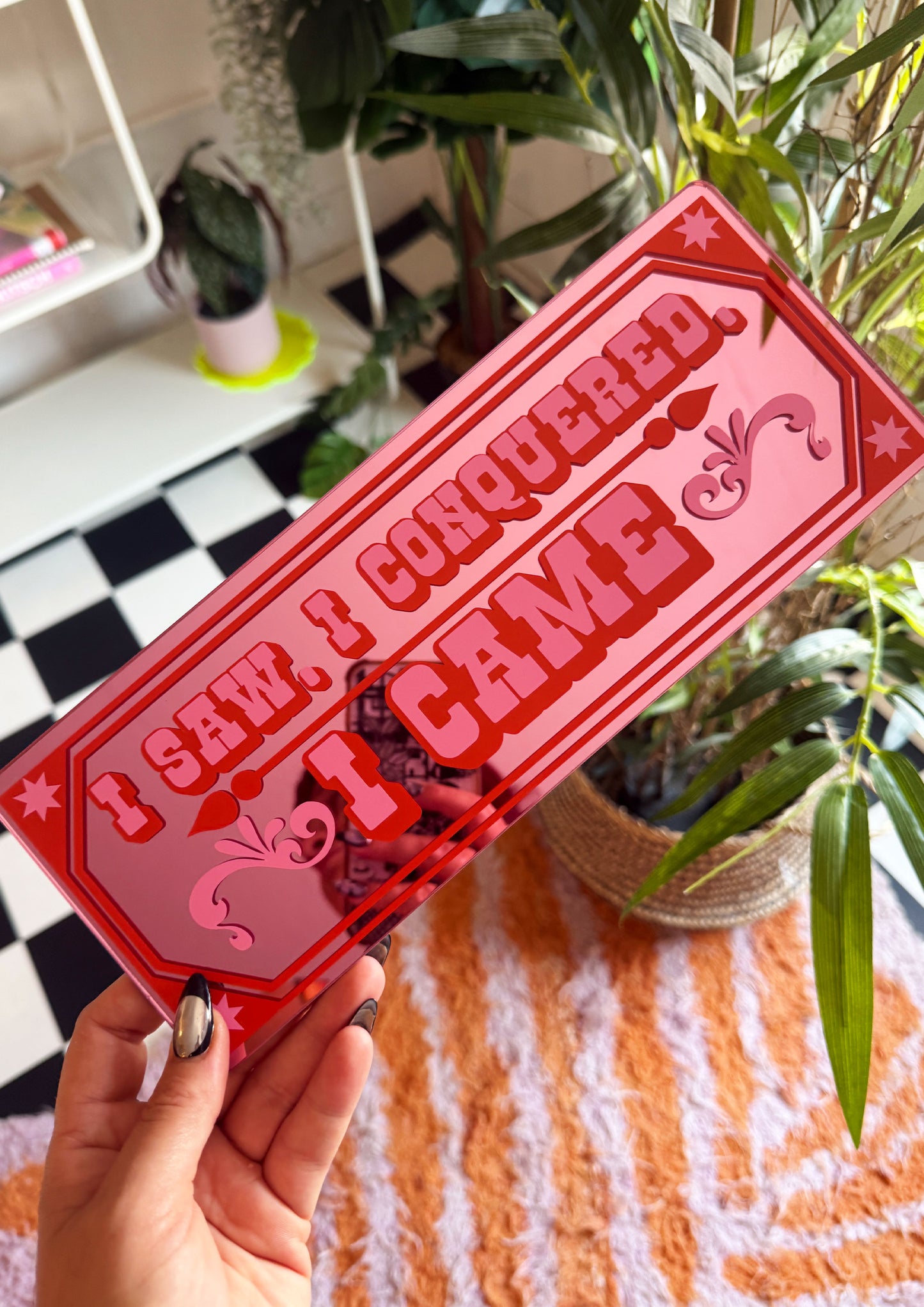 I Saw, I Conquered, I Came Retro Mirror Sign
