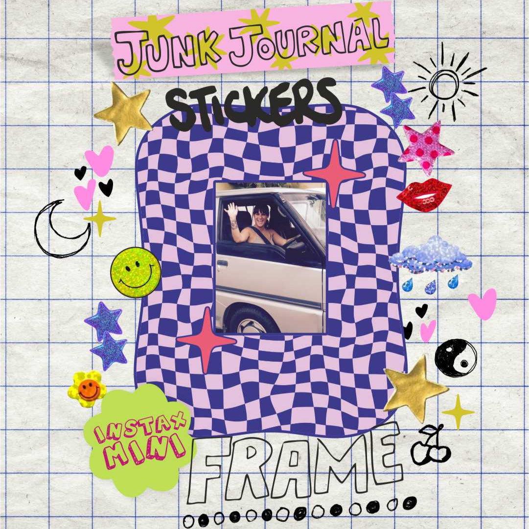 Instax Mini Sticker Frame Blue & Pink Checkerboard - WS