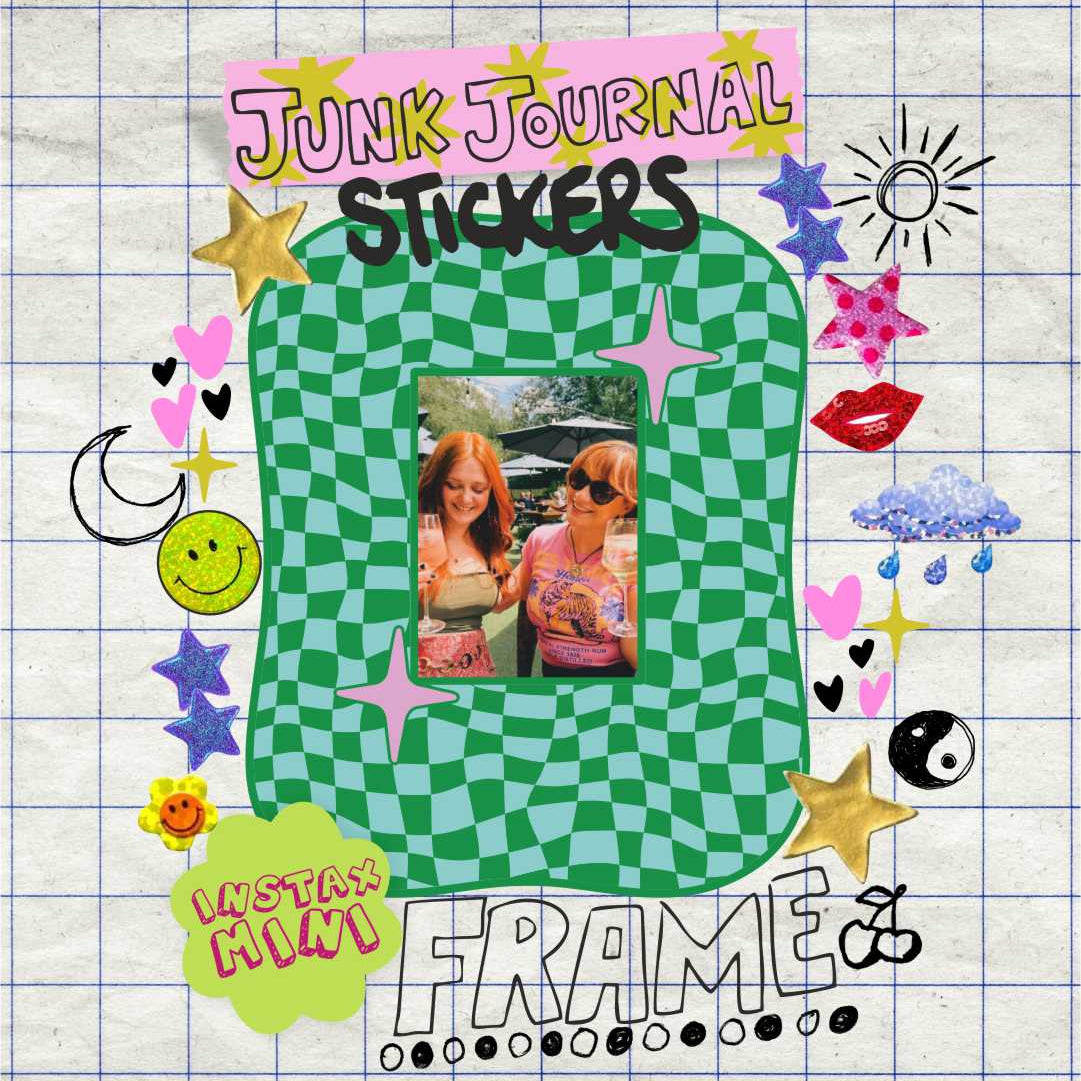 Instax Mini Sticker Frame Green & Blue Checkerboard