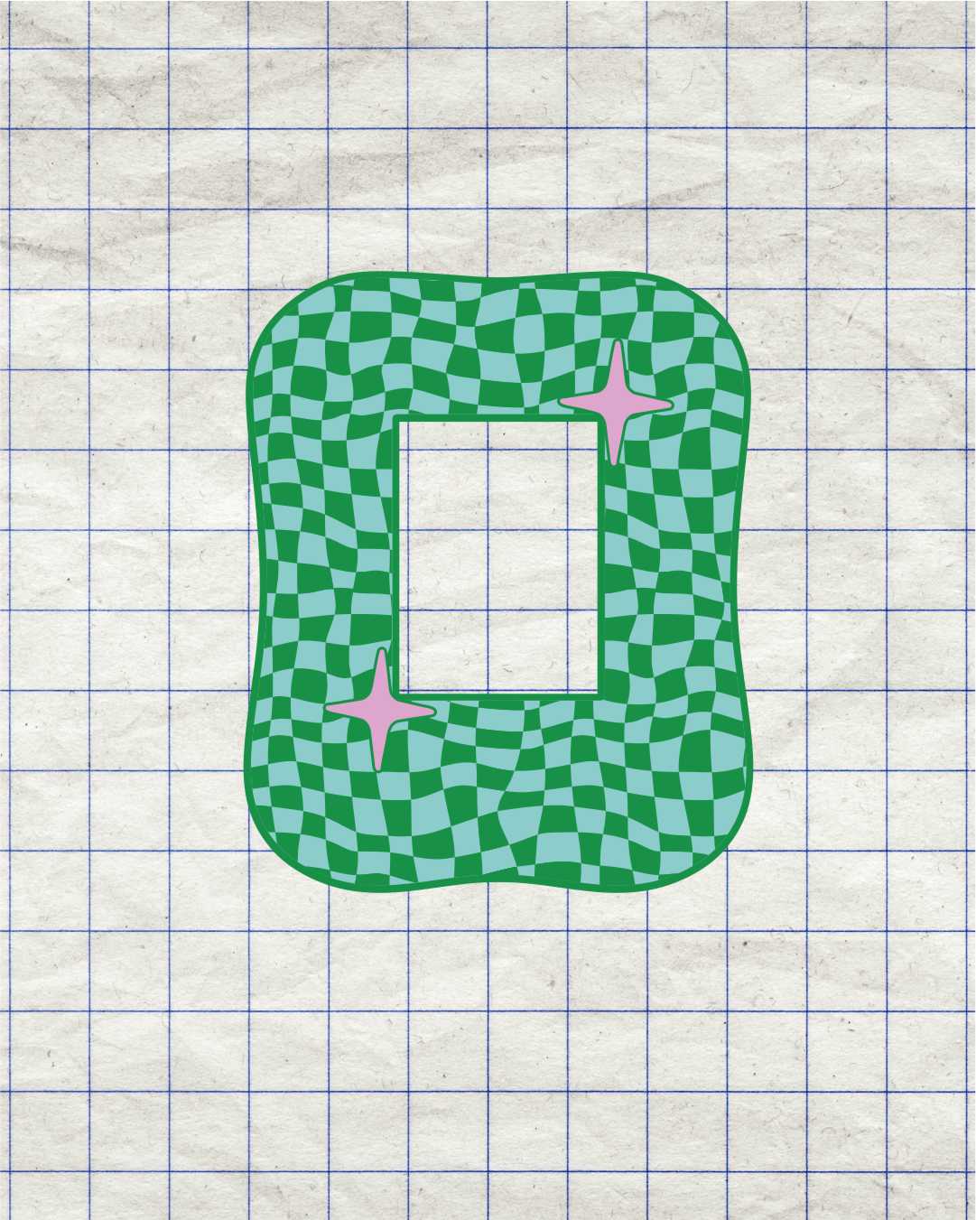 Instax Mini Sticker Frame Green & Blue Checkerboard