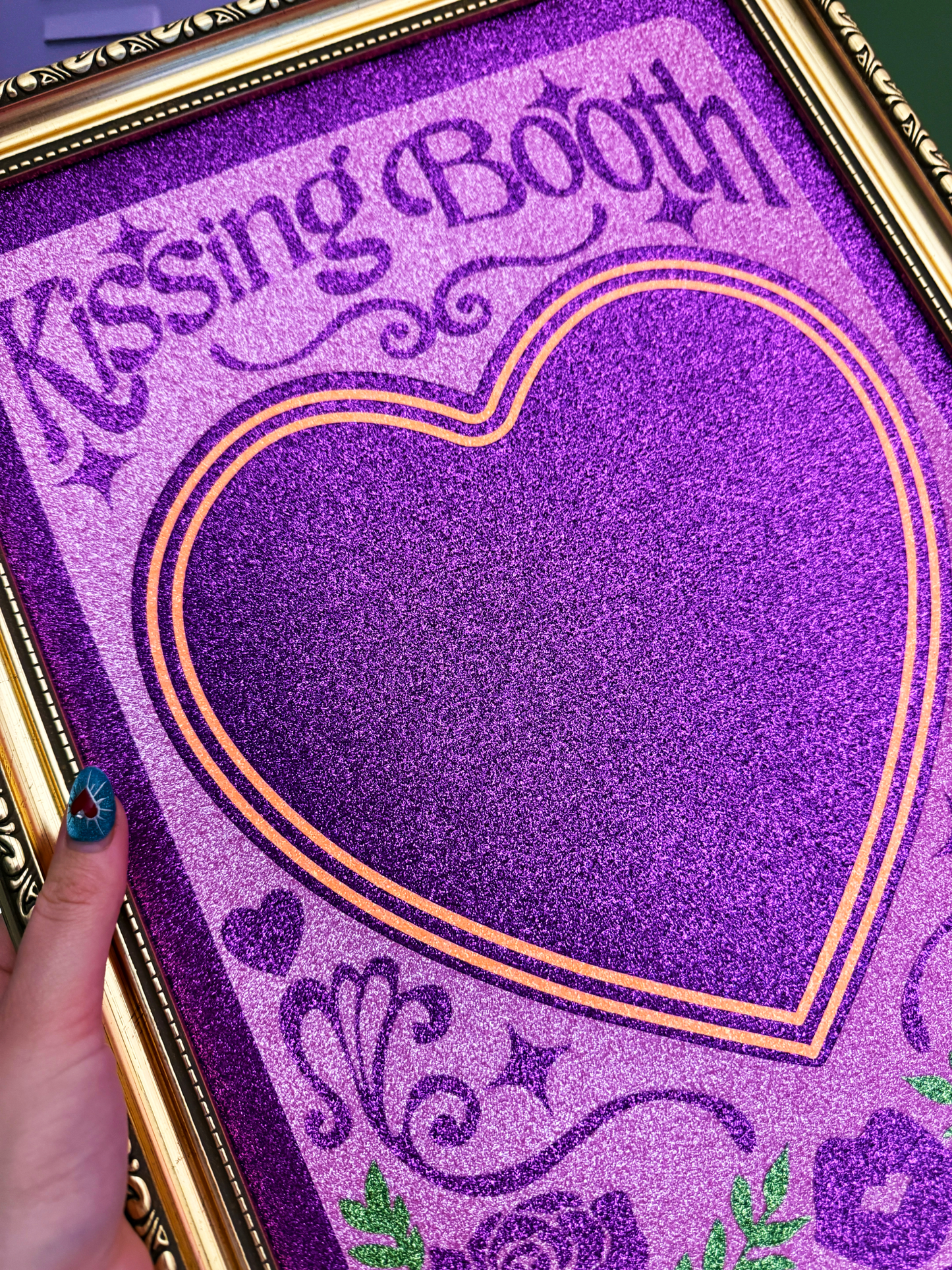 Kissing Booth Glitter Fabric Print A3