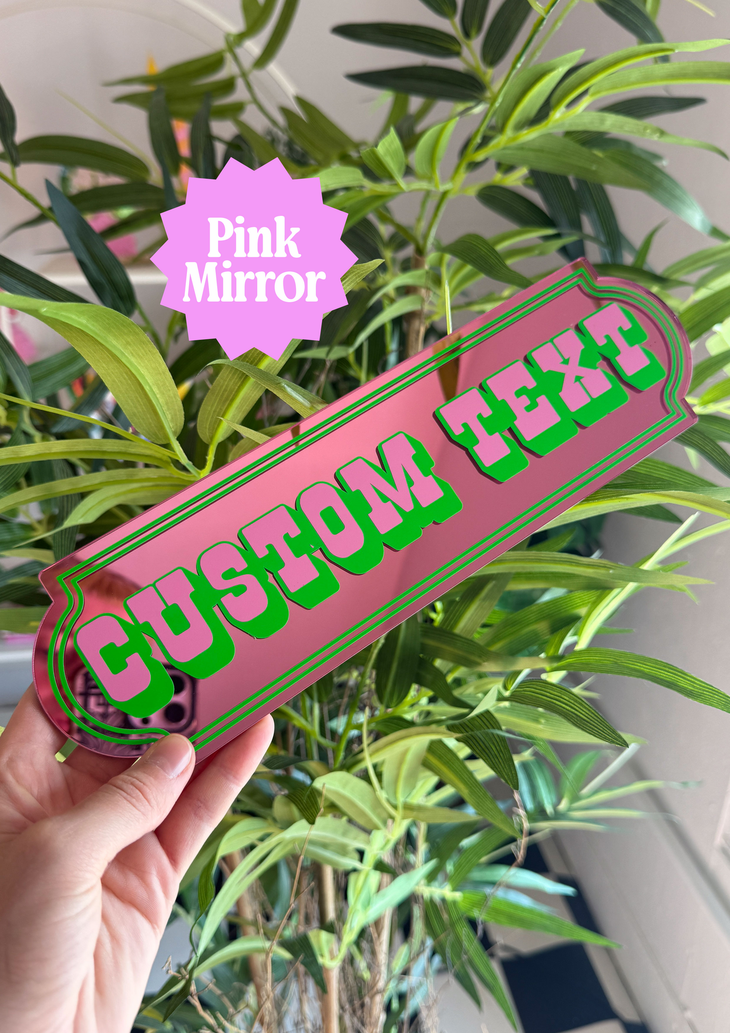 Neon Lime Custom Text Mirror Sign