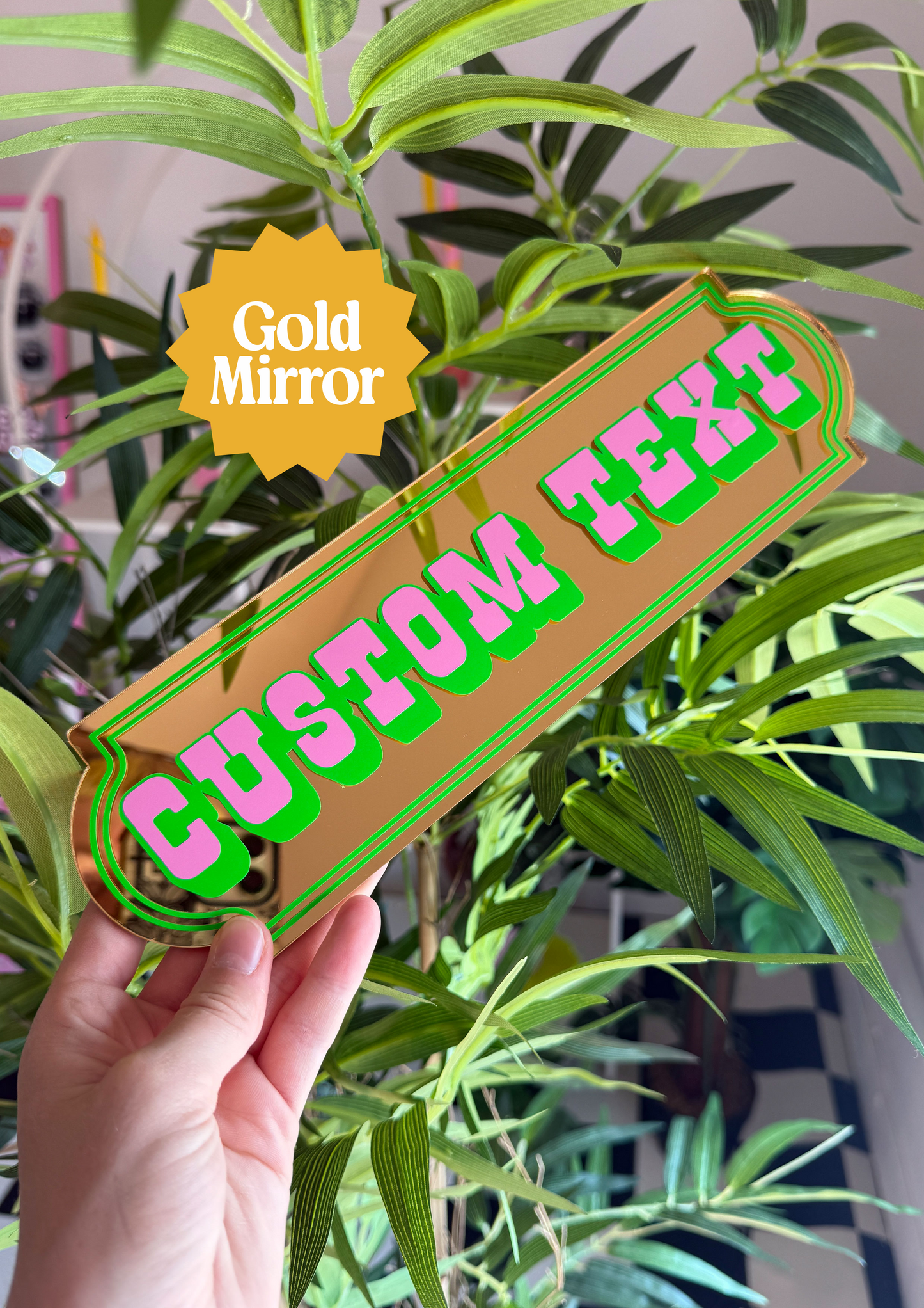 Neon Lime Custom Text Mirror Sign