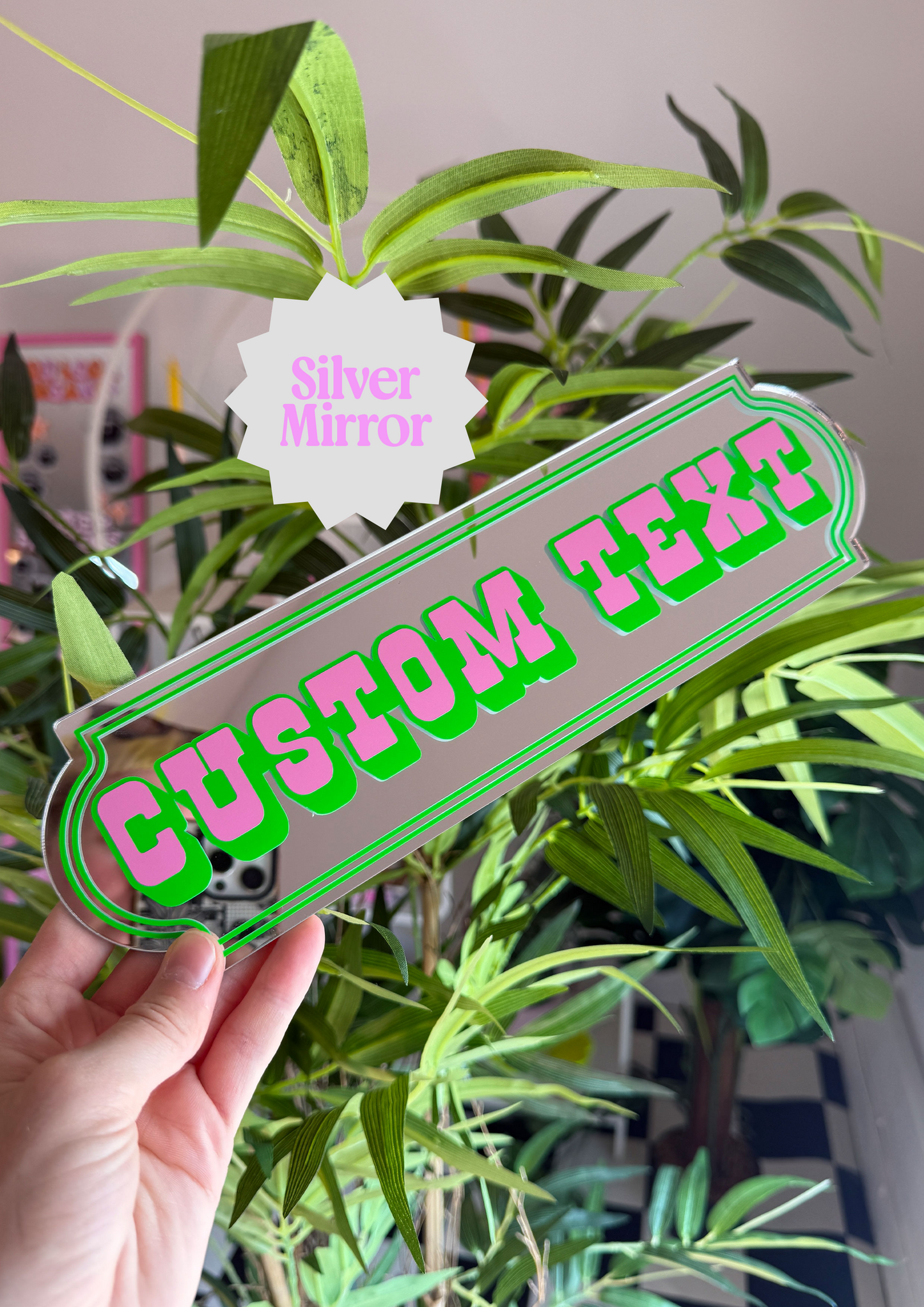 Neon Lime Custom Text Mirror Sign