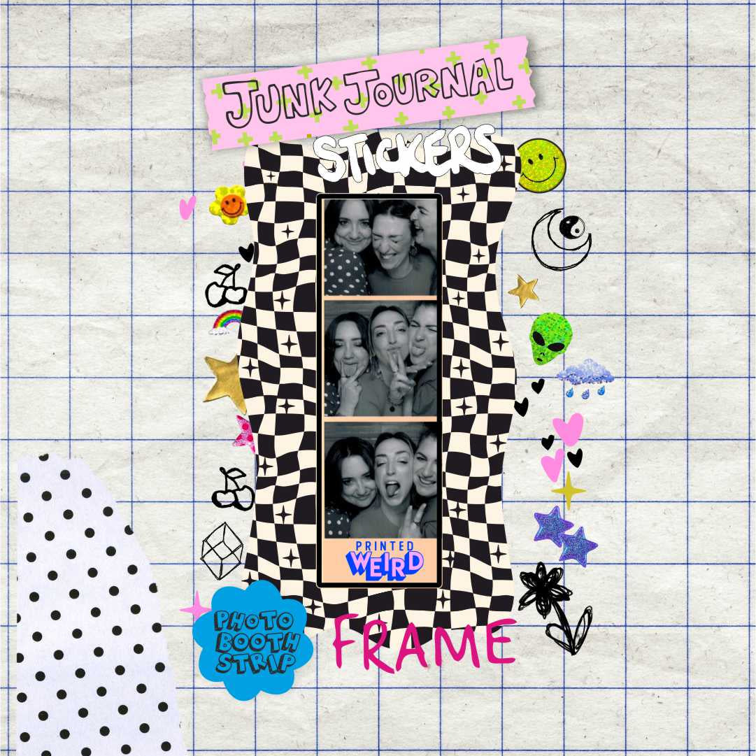 Photobooth Strip Sticker Frame -Black & Cream Checkerboard