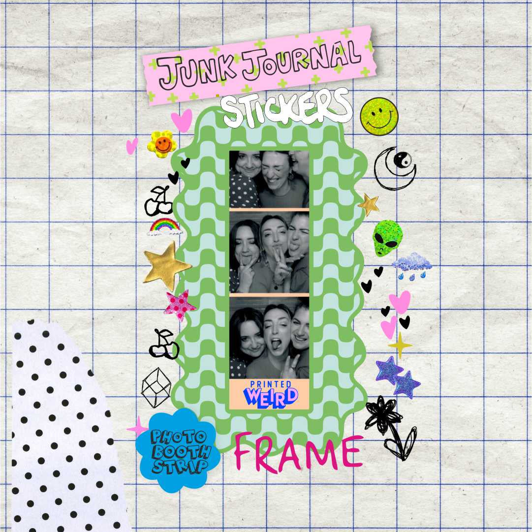 Photobooth Strip Sticker Frame -Blue & Green Wavy Checkerboard