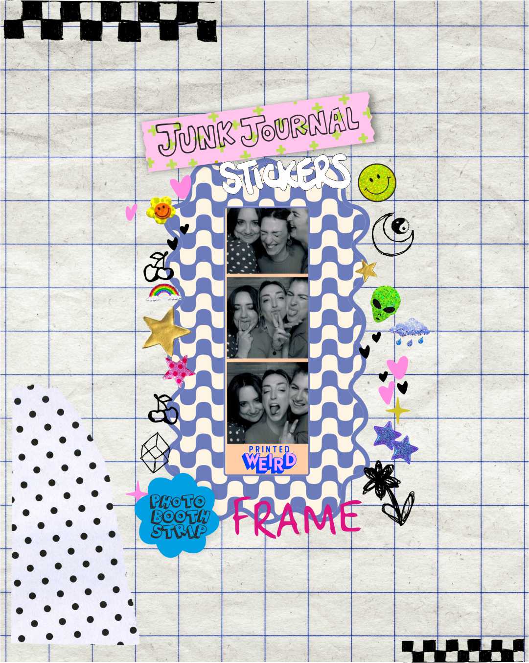 Photobooth Strip Sticker Frame - Blue & Cream Wavy