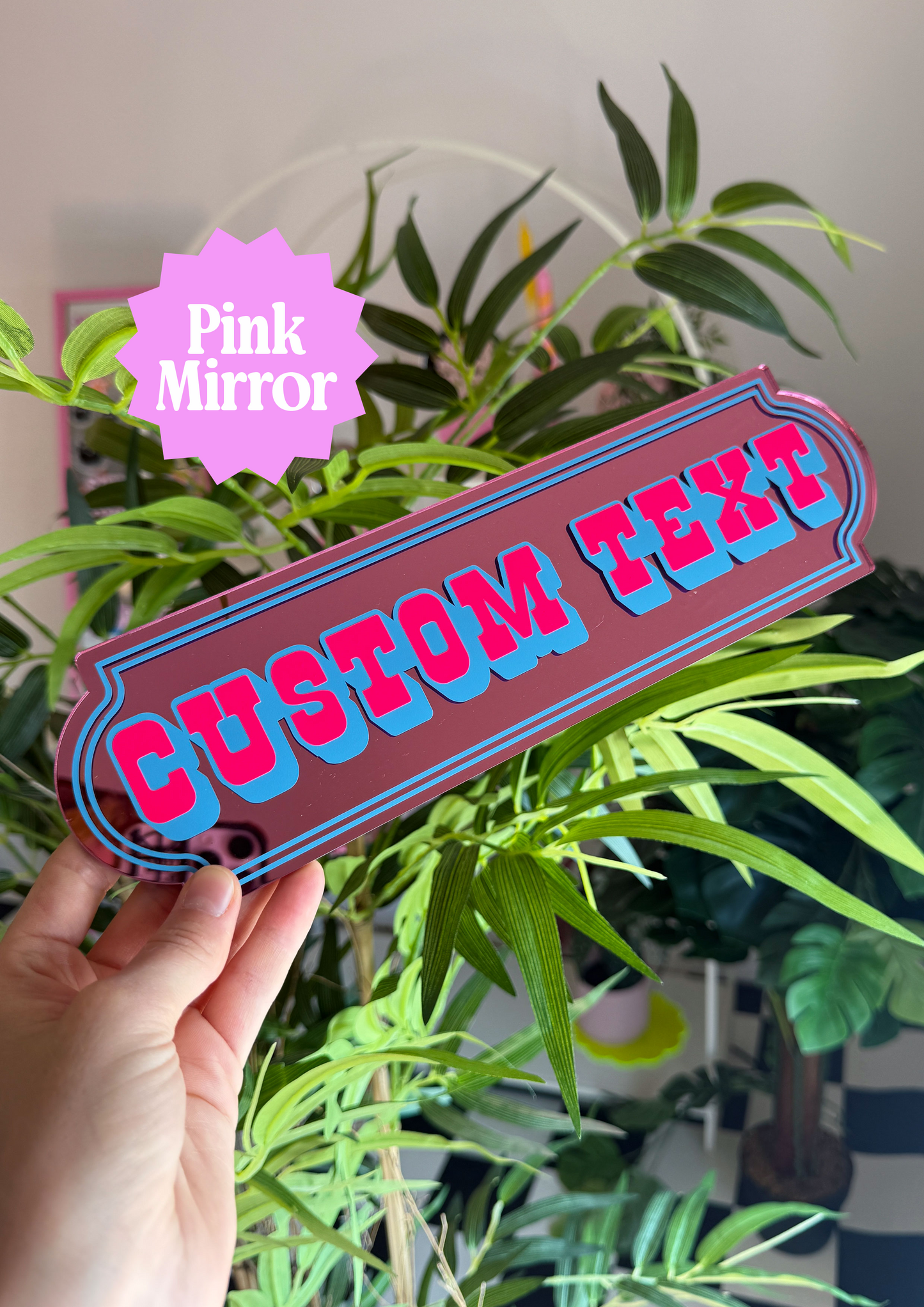 Neon Bubblegum Custom Text Mirror Sign