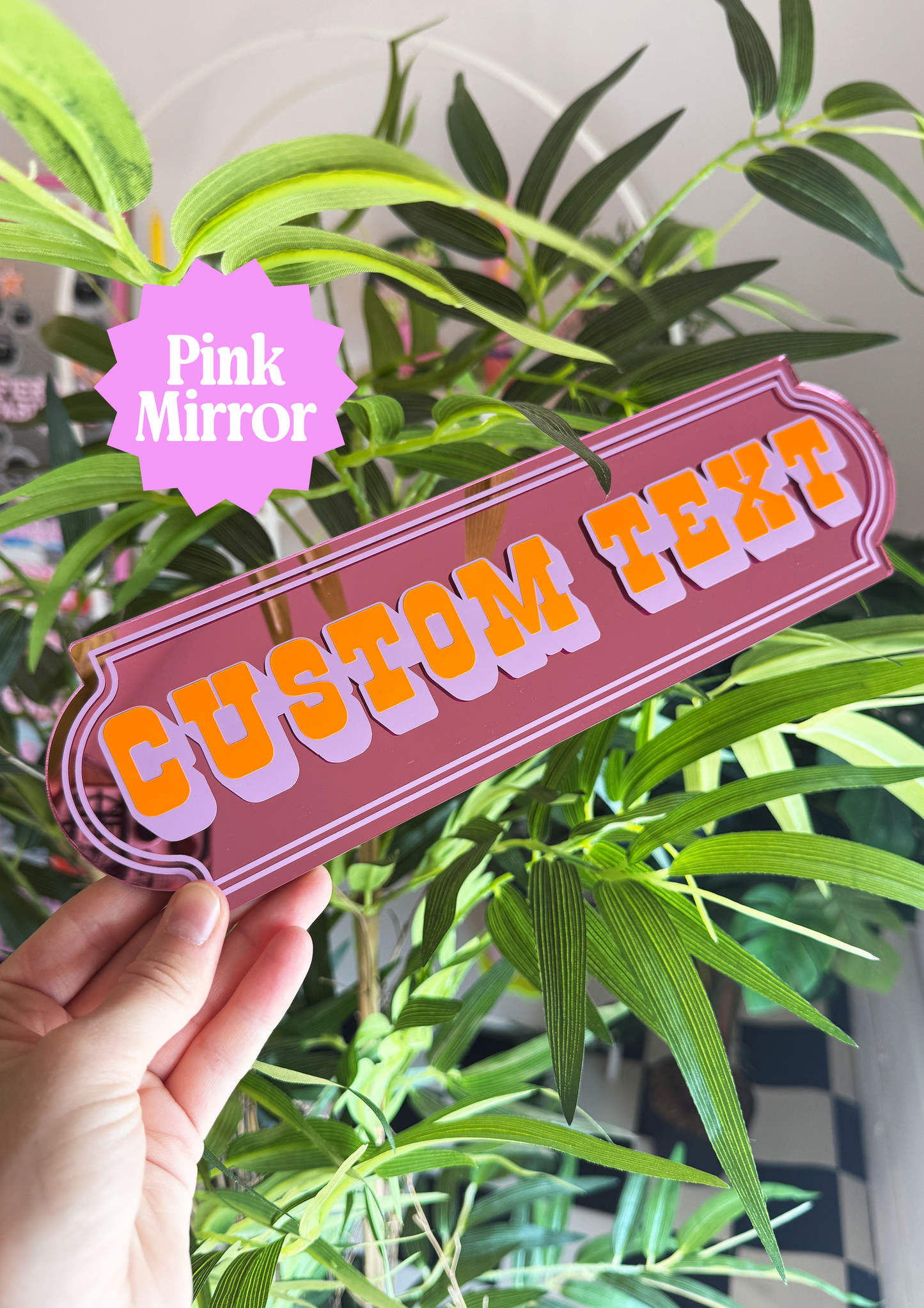 Neon Peach Custom Text Mirror Sign
