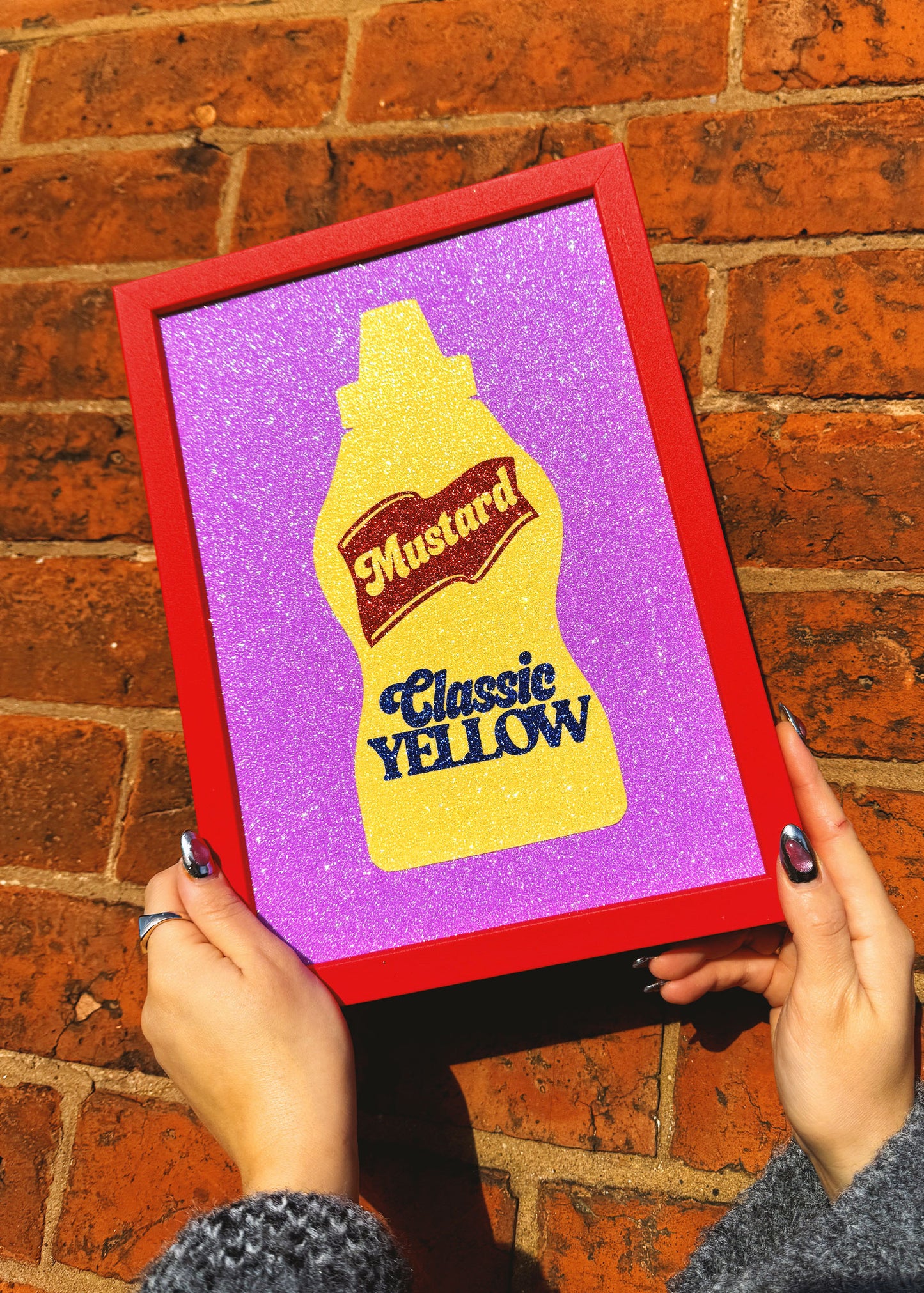 American Mustard Glitter Fabric Print