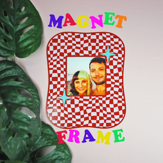 Square Blob Checkerboard Magnet Frame - Burgandy